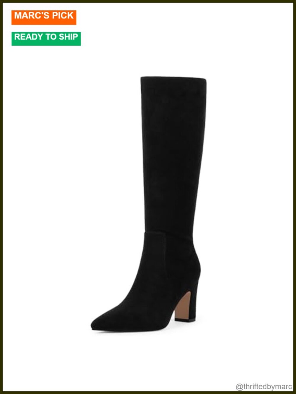 Women's Knee High Boots Pointed Toe Chunky Heel Faux Suede Tall Boots